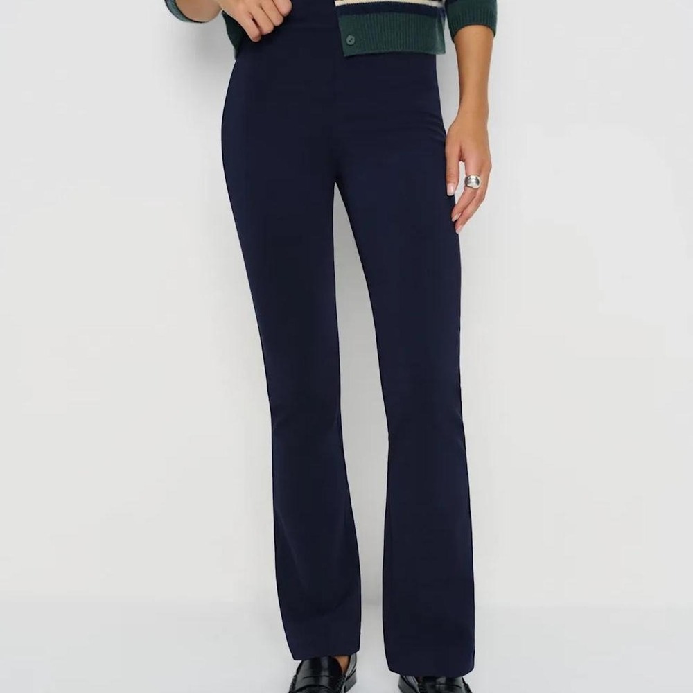Reformation Navy Blue Micromodal High Rise Slim Flare Pants Size S Side Zip
